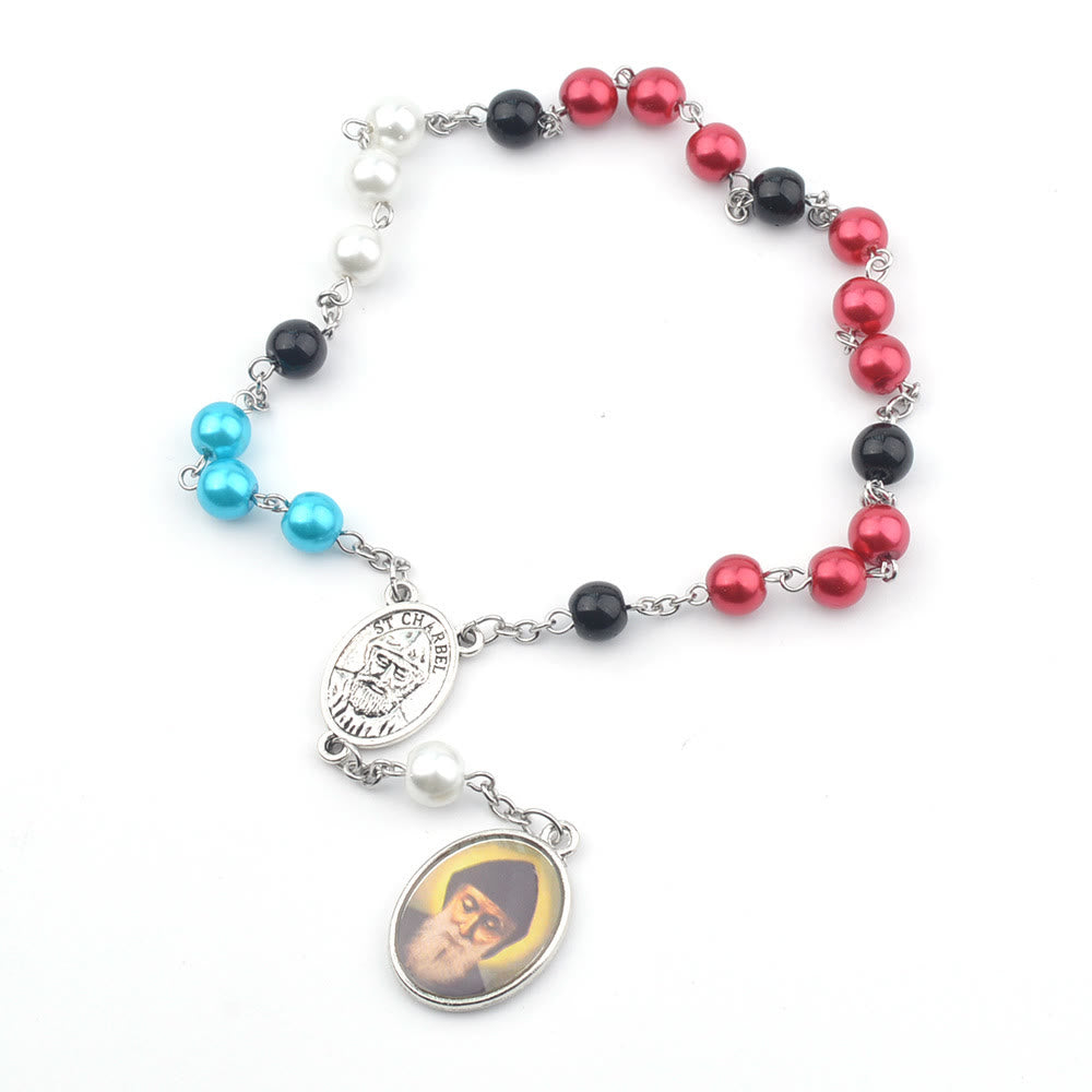 St. Charbel Pendant Glass Multicolor Beads Rosary - image 3