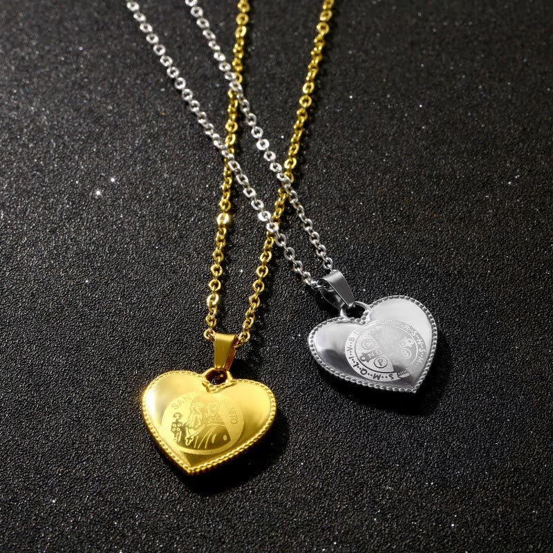 Christianartworkshop Classic St. Benedict Medal Heart Necklace - Golden - image 0