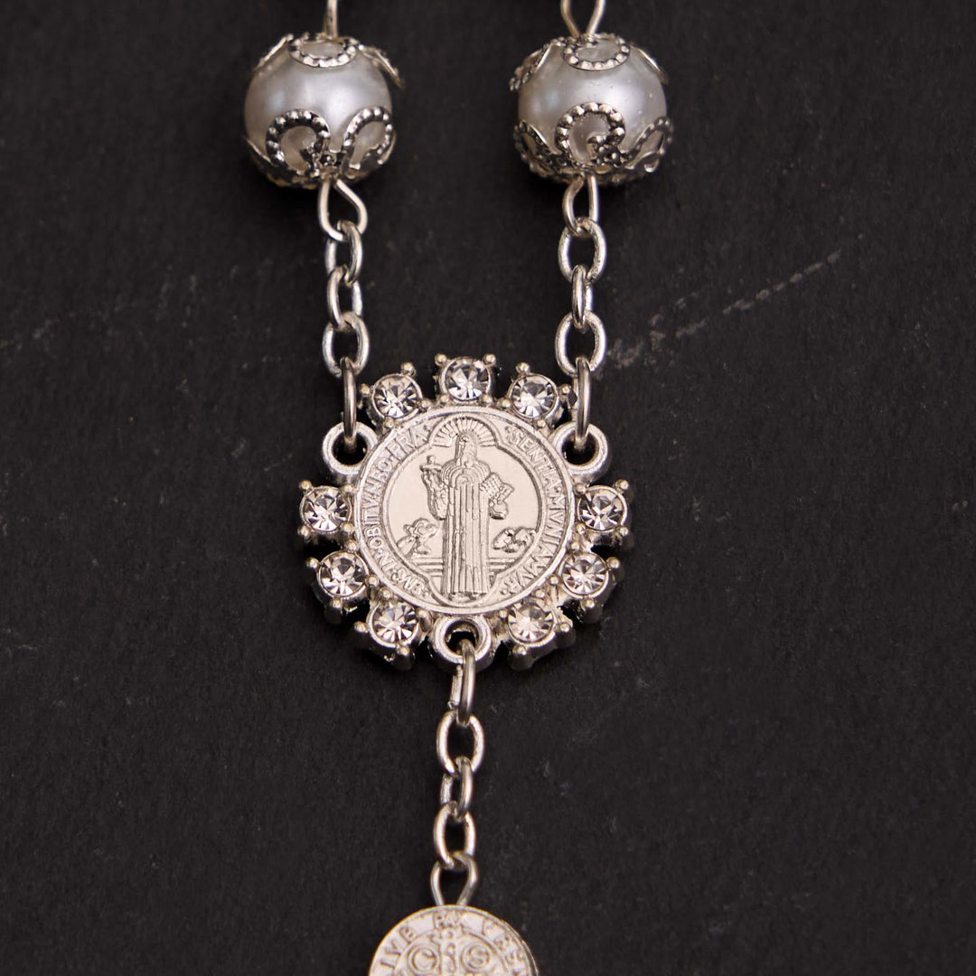 Christian Glass Beads St. Benedict & Jesus Cross Bracelet Rosary - image 11