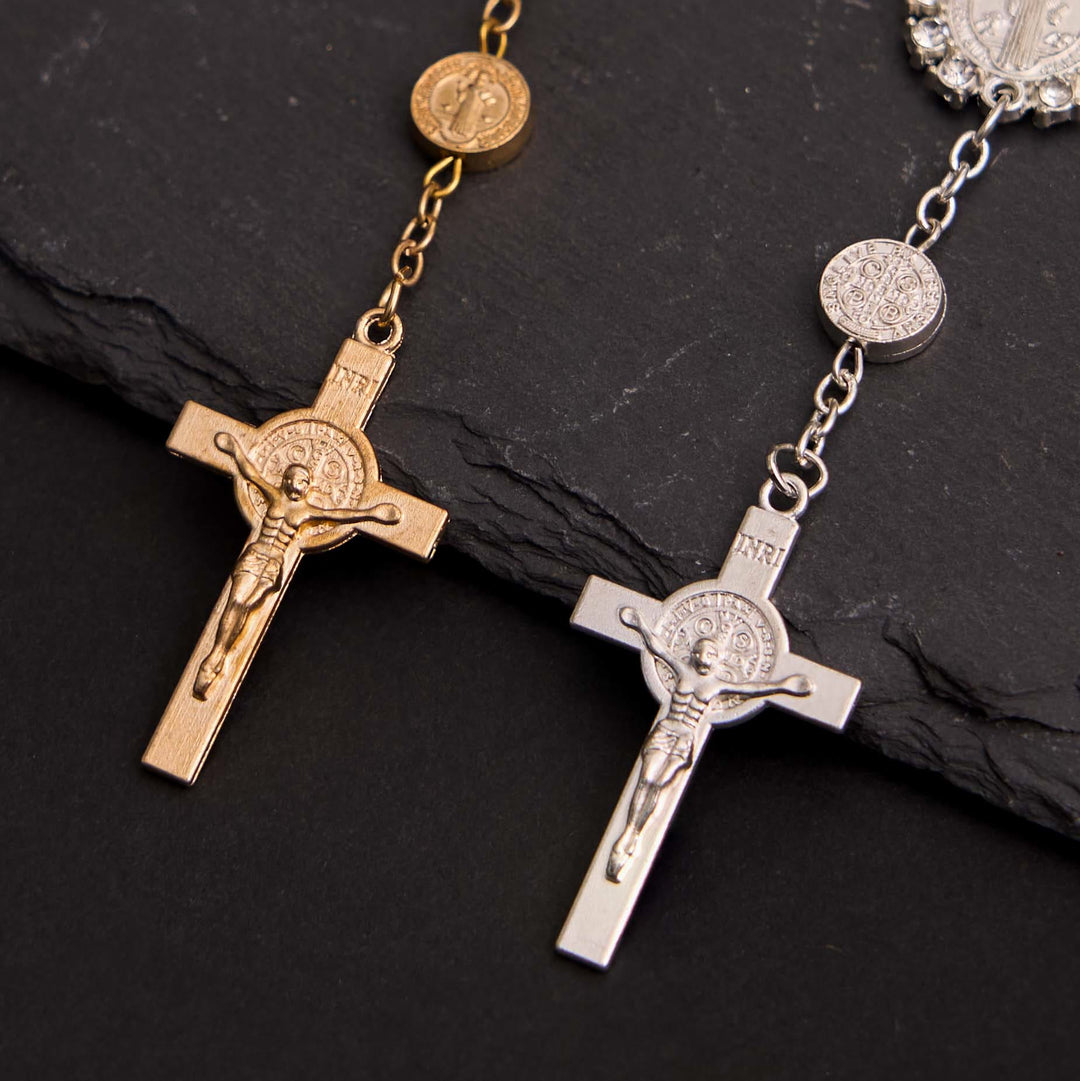 Christian Glass Beads St. Benedict & Jesus Cross Bracelet Rosary - image 2