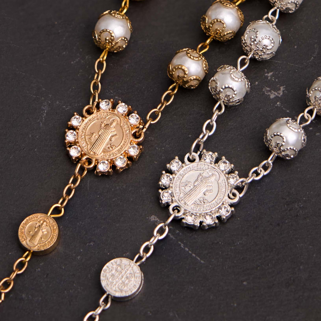 Christian Glass Beads St. Benedict & Jesus Cross Bracelet Rosary - image 1