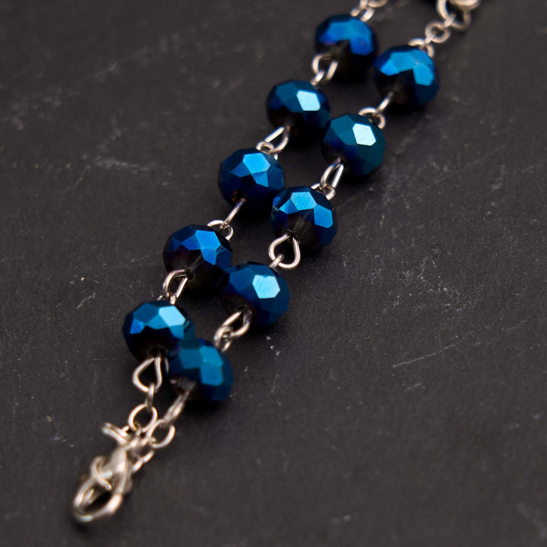 Blue Crystal Gemstone Virgin Mary Bracelet Rosary - image 3