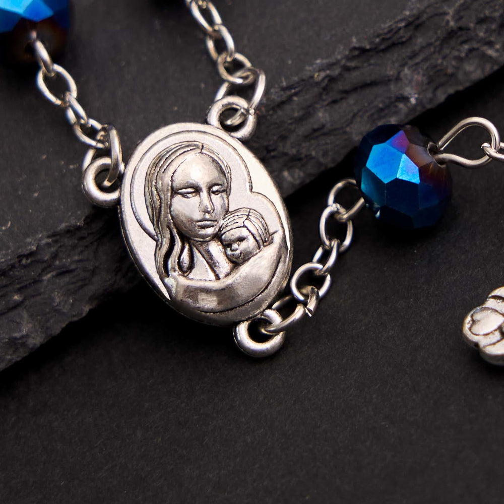 Blue Crystal Gemstone Virgin Mary Bracelet Rosary - image 1