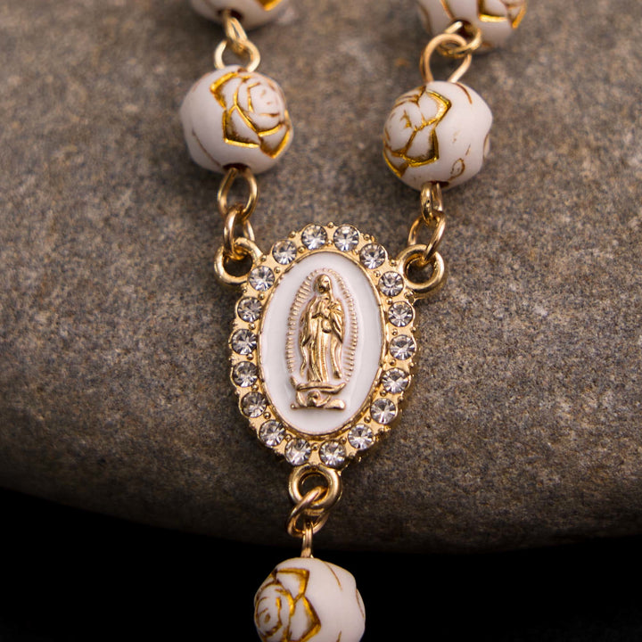 Rose Beads Cross Our Lady Of Guadalupe Bracelet Rosary - image 2