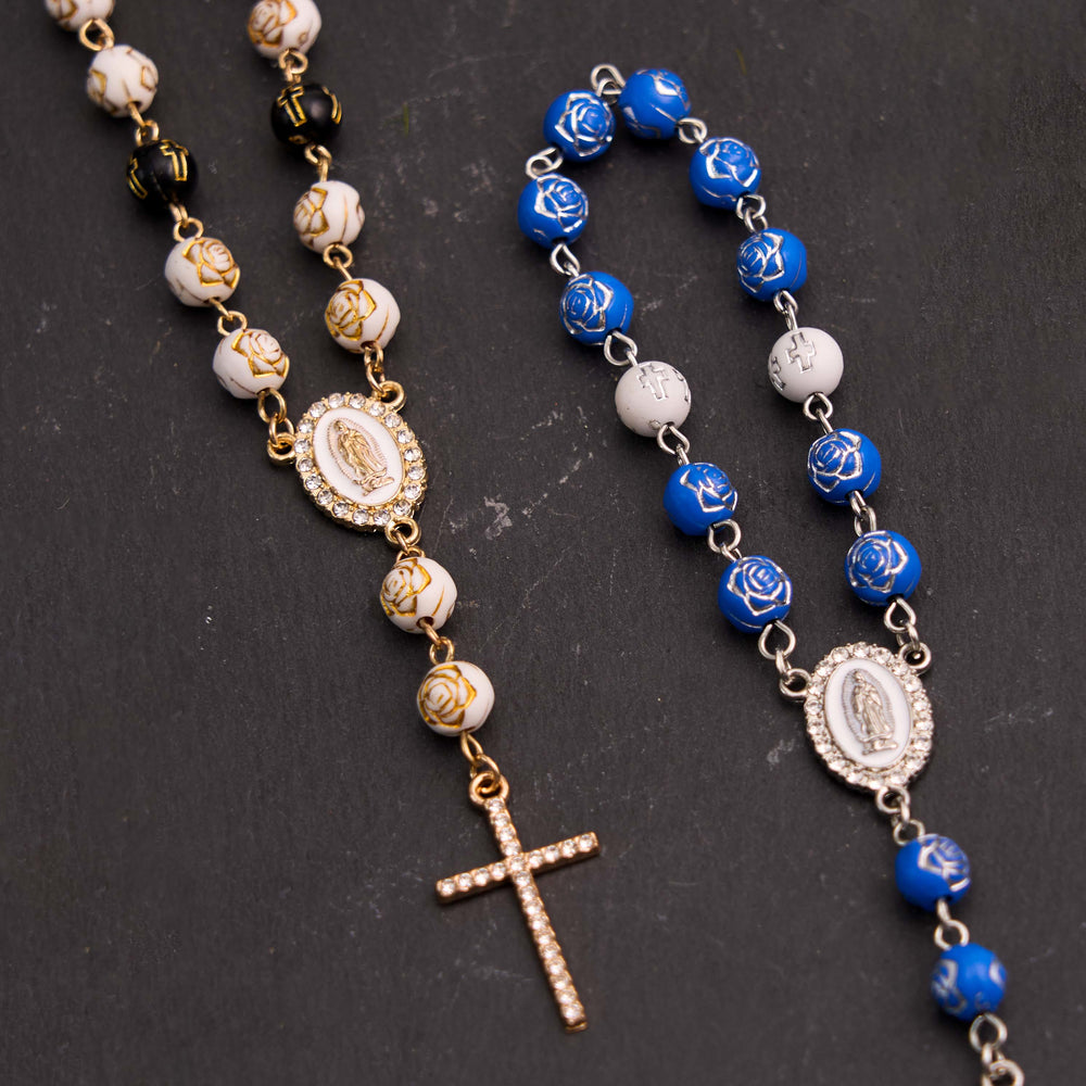 Rose Beads Cross Our Lady Of Guadalupe Bracelet Rosary - image 1