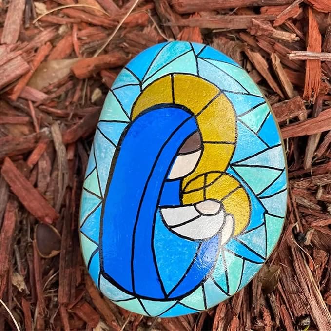 Nativity Scene Painted Rock - Jesus & Mary - image 3