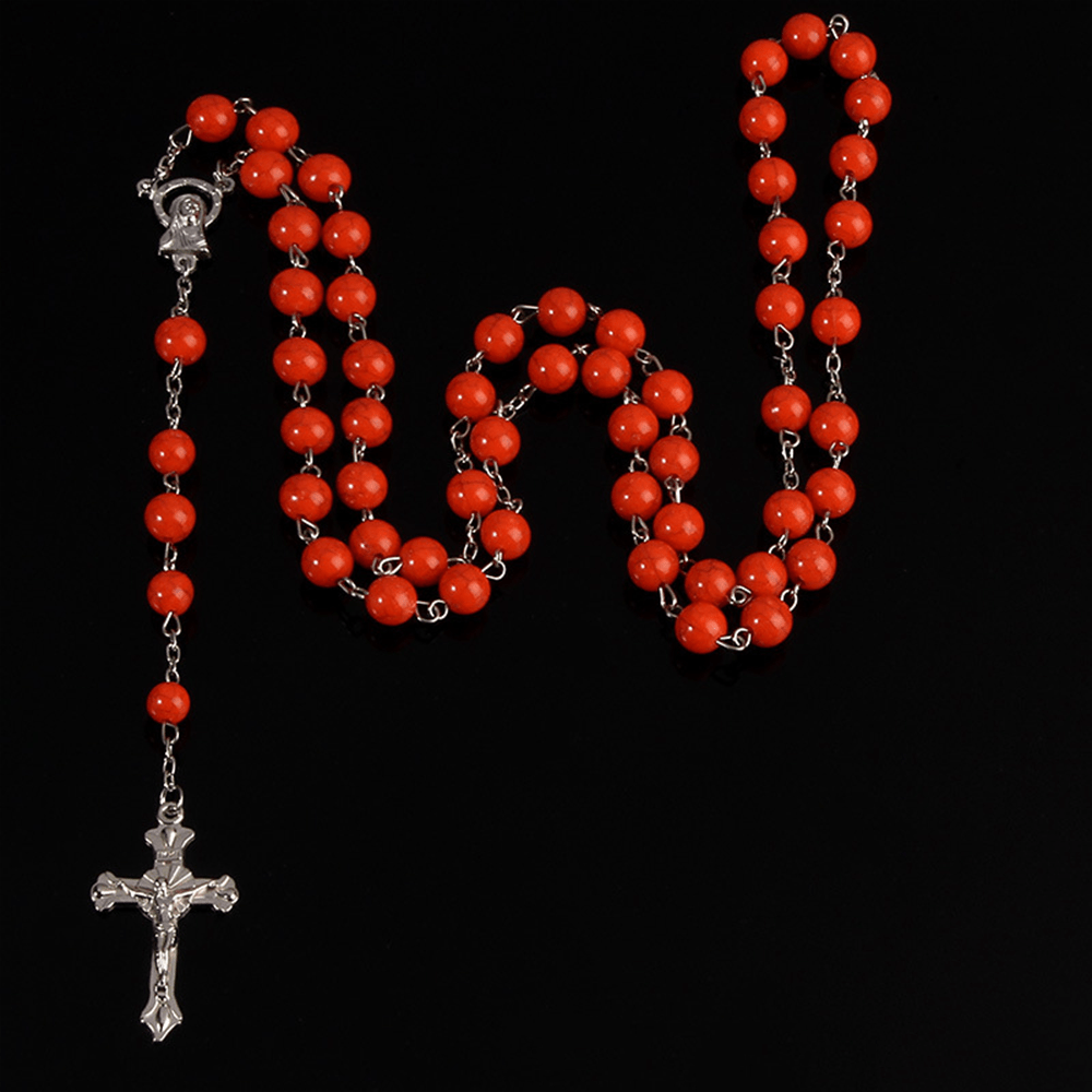 Christianartworkshop Six-Color Stone Beads Catholic Rosary - Red - image 4
