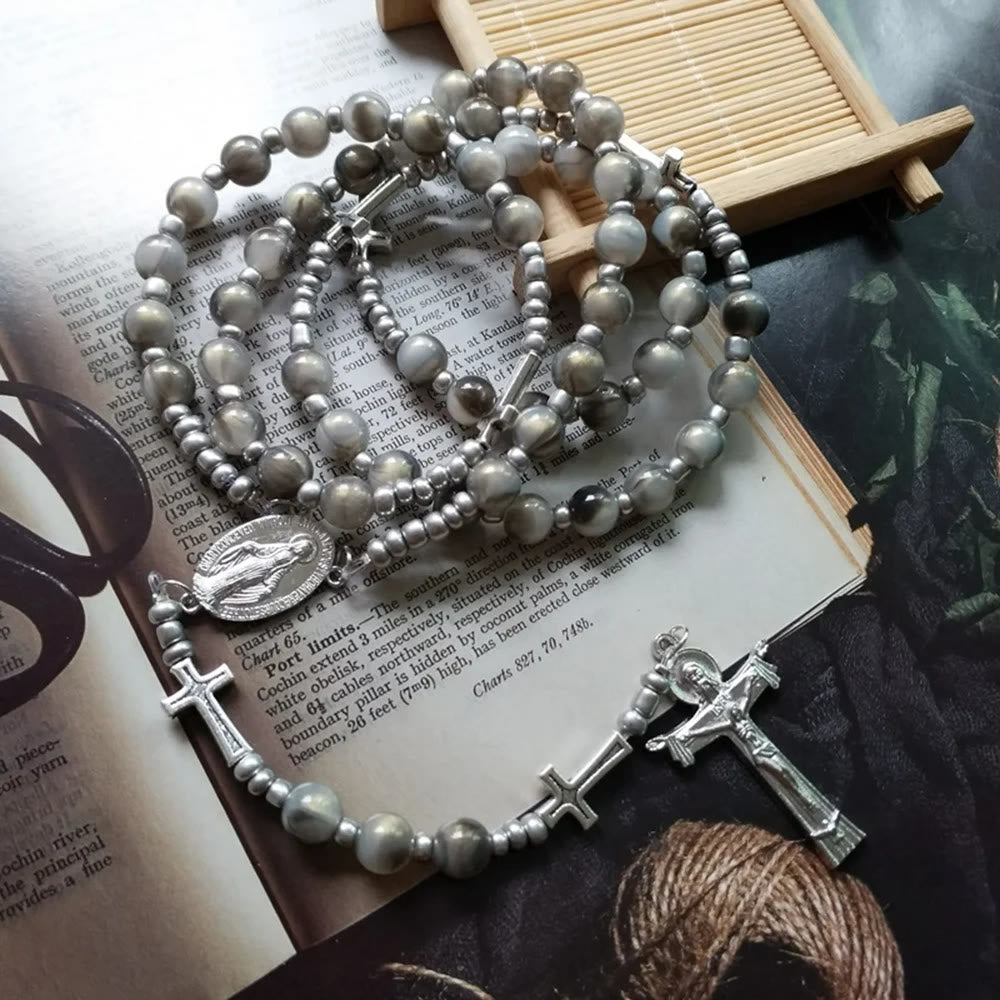 ChristianartworkshopTrinity Cross Miraculous Medal Rosary - Grey - image 1