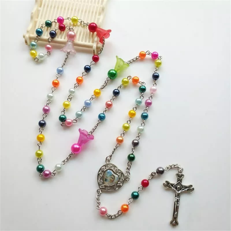 ChristianartworkshopJesus & Mary Colorful Pearl Rosary - Multicolor - image 1