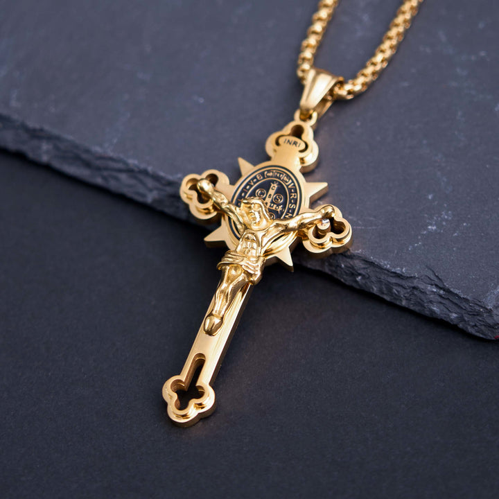 Christianartworkshop St. Benedict Symbol Crucifix Necklace - Golden - 29.52''/80cm - image 3