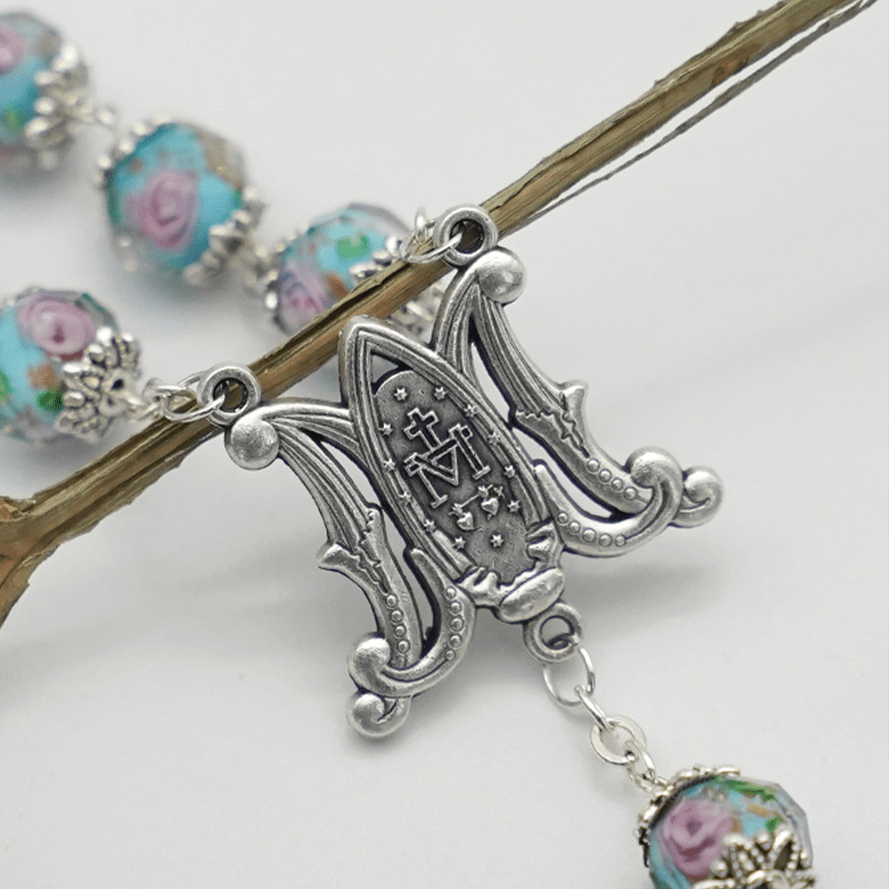 Christianartworkshop Glazed Crystal Rose Flower Beads Rosary - image 6