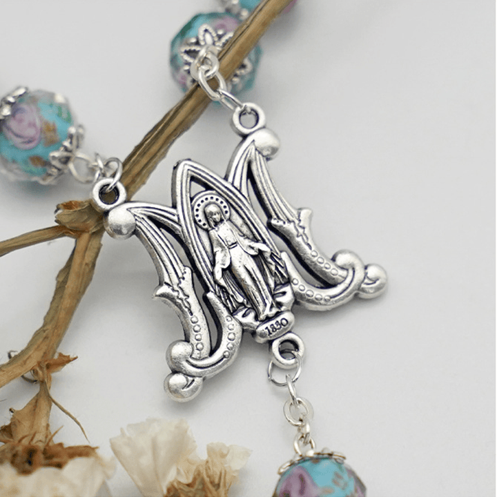 Christianartworkshop Glazed Crystal Rose Flower Beads Rosary - image 5