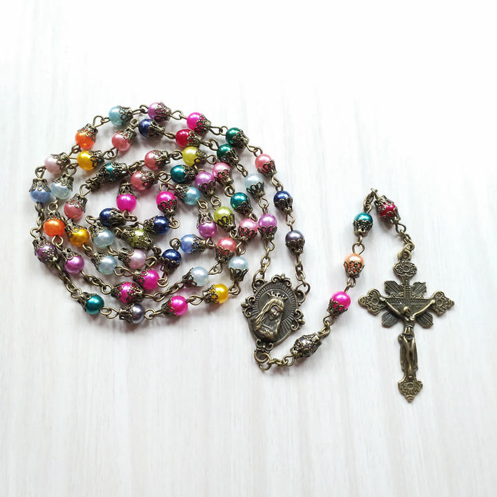 Christianartworkshop Our Lady of Fátima & Crucifix of 6 mm Round Multicolor Acrylic Alloy Chain Rosary - image 7