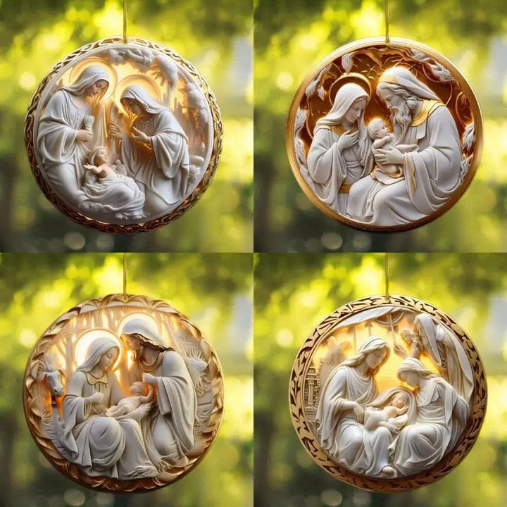 Christianartworkshop 4 Cubism Sculpture Styles Holy Family Nativity Hanging Ornaments - Style 1 - Acrylic - image 0