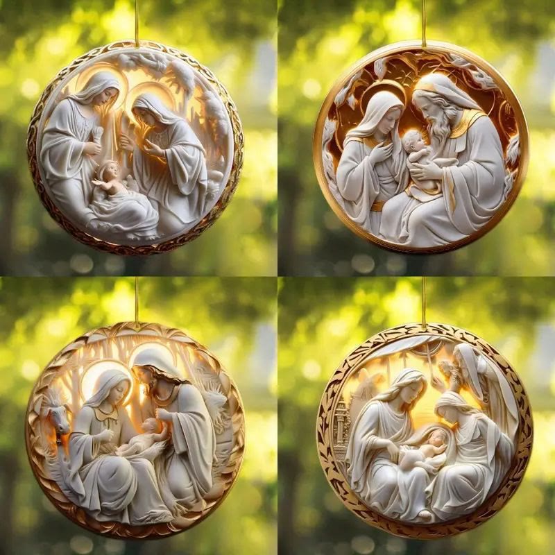 Christianartworkshop 4 Cubism Sculpture Styles Holy Family Nativity Hanging Ornaments - Style 1 - image 0