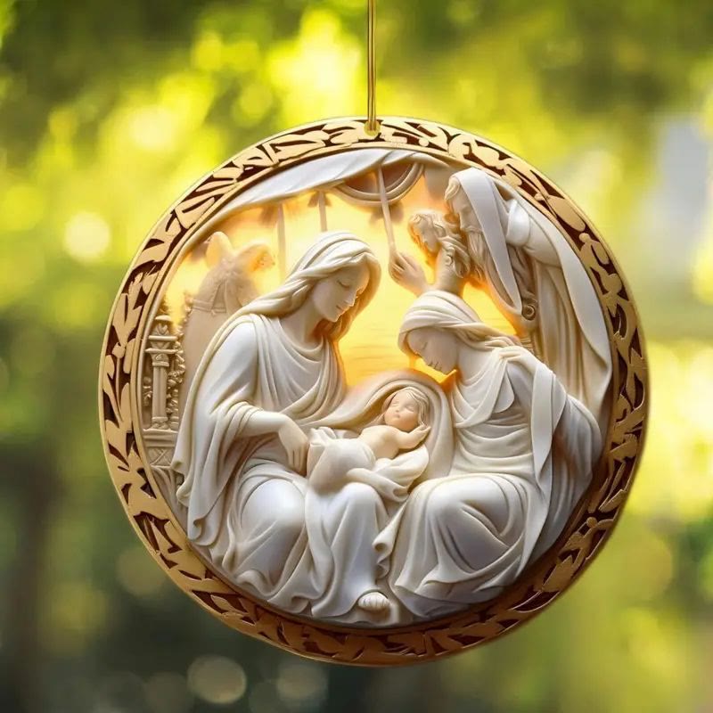 Christianartworkshop 4 Cubism Sculpture Styles Holy Family Nativity Hanging Ornaments - image 3