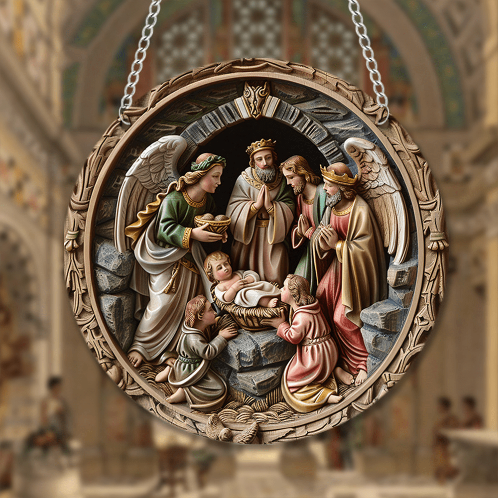Christianartworkshop 4 Realistic Colored Sculpture Styles Christmas Nativity Hanging Ornaments - image 1