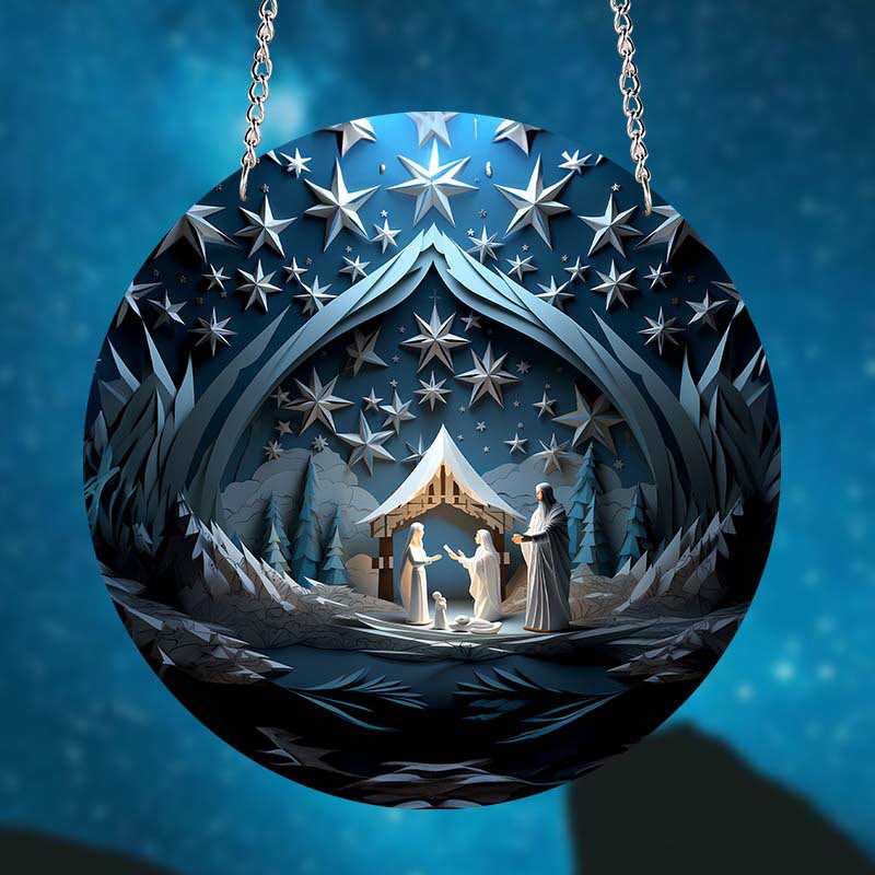 Christianartworkshop Blue Series 10 Styles Nativity Festive Decor Hanging Ornaments A - Nativity Scene - image 0