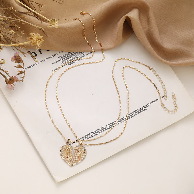 Christianartworkshopthe Our Lady of Guadalupe & Crucifix 2-in-1 Heart Stacking Necklace - image 3