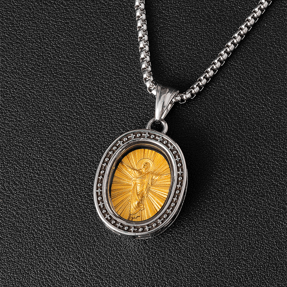 Christianartworkshopthe Golden Christ Saint Medal Pendant Titanium Necklace - Ascension - image 7