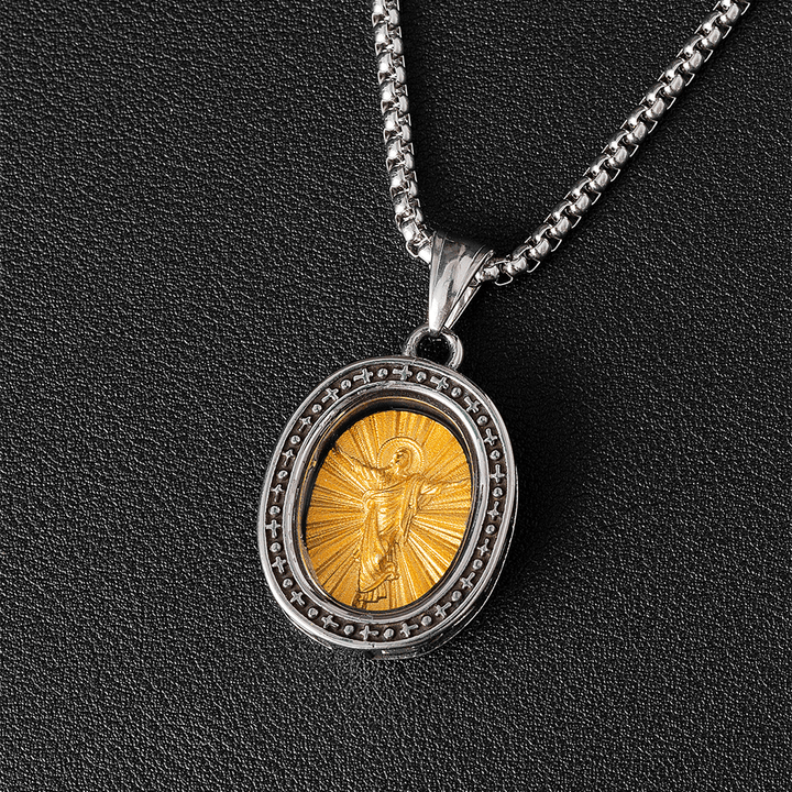 Christianartworkshopthe Golden Christ Saint Medal Pendant Titanium Necklace - Ascension - image 7