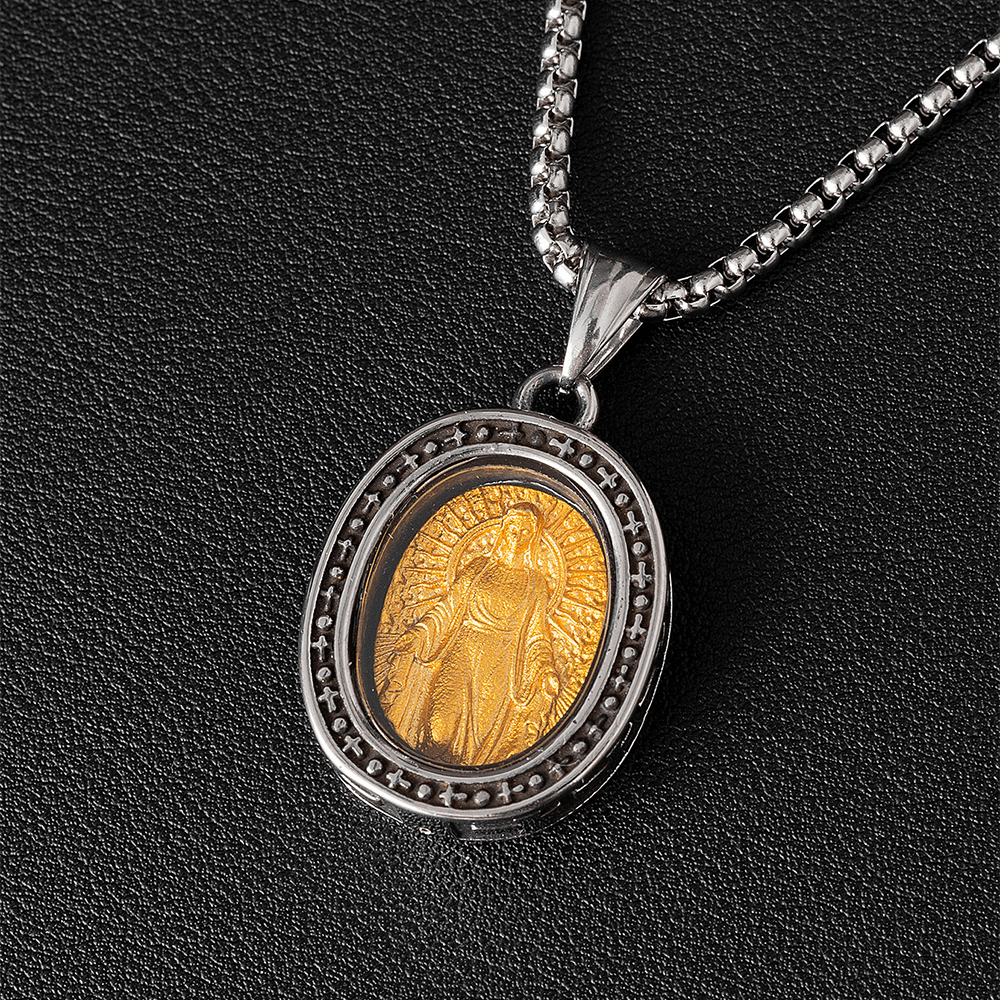 Christianartworkshopthe Golden Christ Saint Medal Pendant Titanium Necklace - Miraculous Medal - image 1