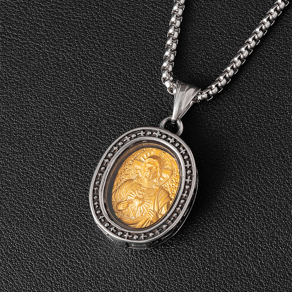 Christianartworkshopthe Golden Christ Saint Medal Pendant Titanium Necklace - Sacred Heart - image 9