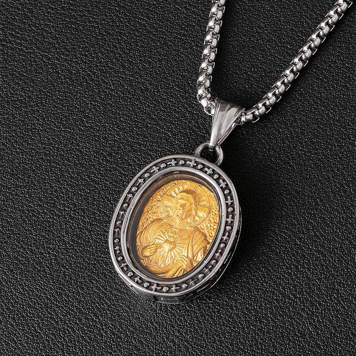 Christianartworkshopthe Golden Christ Saint Medal Pendant Titanium Necklace - Sacred Heart - image 9
