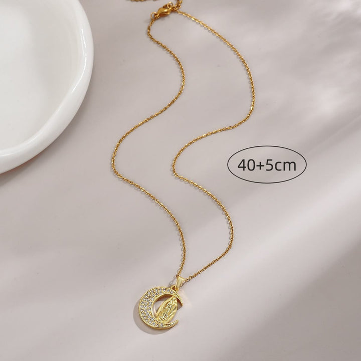 Christianartworkshopthe Crescent Moon Our Lady of Guadalupe Maria Golden Necklace - image 3