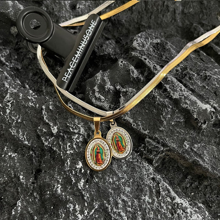 Christianartworkshopthe Our Lady of Guadalupe Snake Bone Chain Colorful Necklace - image 1