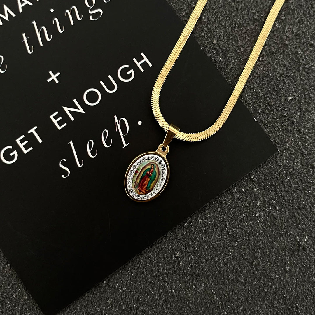 Christianartworkshopthe Our Lady of Guadalupe Snake Bone Chain Colorful Necklace - Golden - image 0