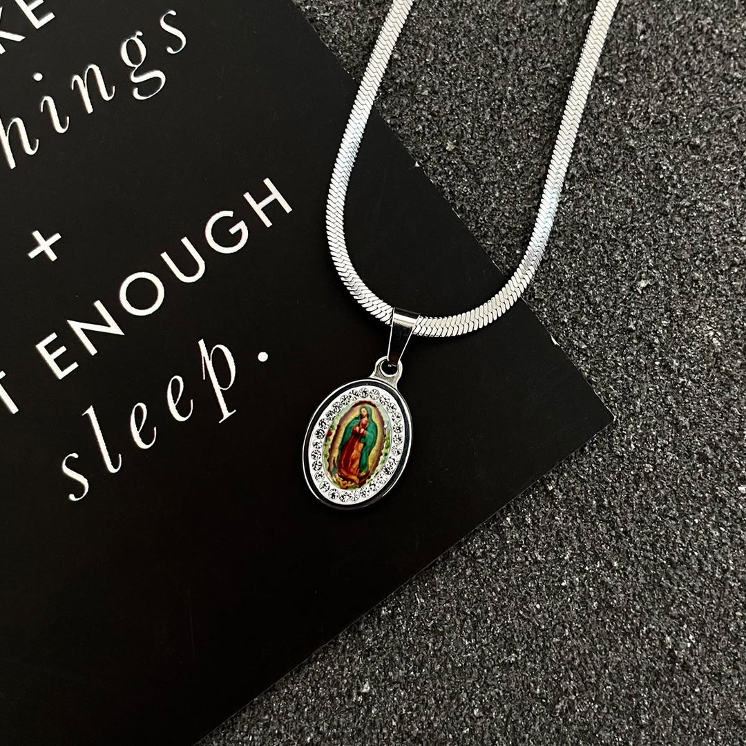 Christianartworkshopthe Our Lady of Guadalupe Snake Bone Chain Colorful Necklace - Silver - image 2