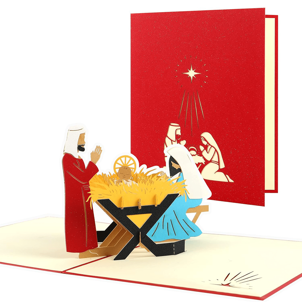Christ Nativity 3d Paper Red Blessing Message Greeting Card - Red - image 1