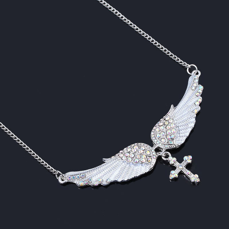 Christianartworkshop 3 Color Angel Wings Cross Shiny Stone Necklace - White - image 4