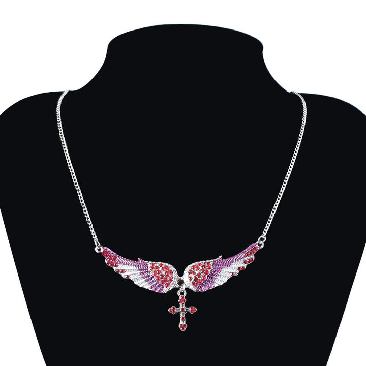 Christianartworkshop 3 Color Angel Wings Cross Shiny Stone Necklace - image 5