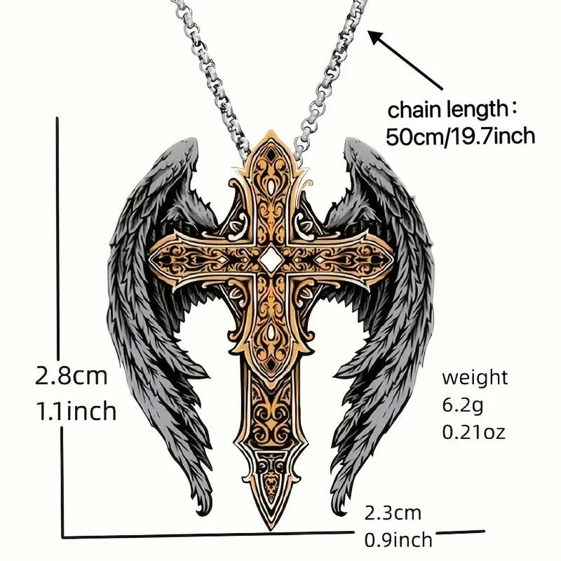 Christianartworkshop Heavy Style Protection Wings & Crafted Cross Alloy Necklace - image 3