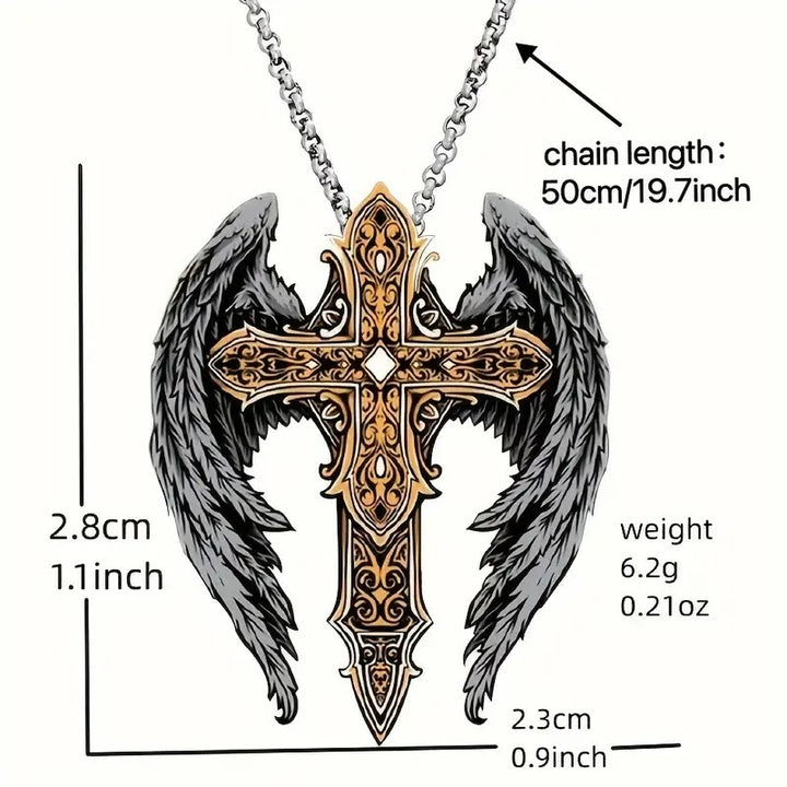 Christianartworkshop Heavy Style Protection Wings & Crafted Cross Alloy Necklace - image 3