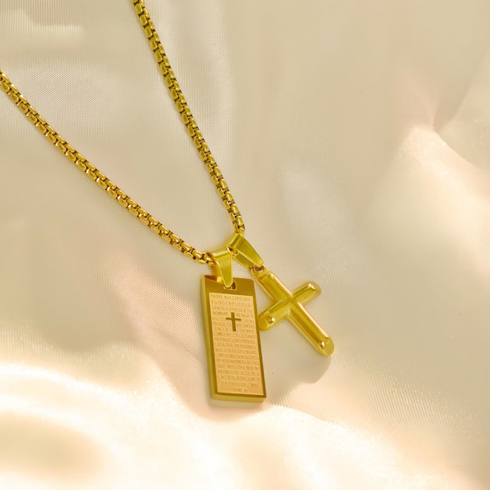 Christianartworkshop Classic Style Bible Prayer Scripture Madal Cross Golden Necklace - image 1