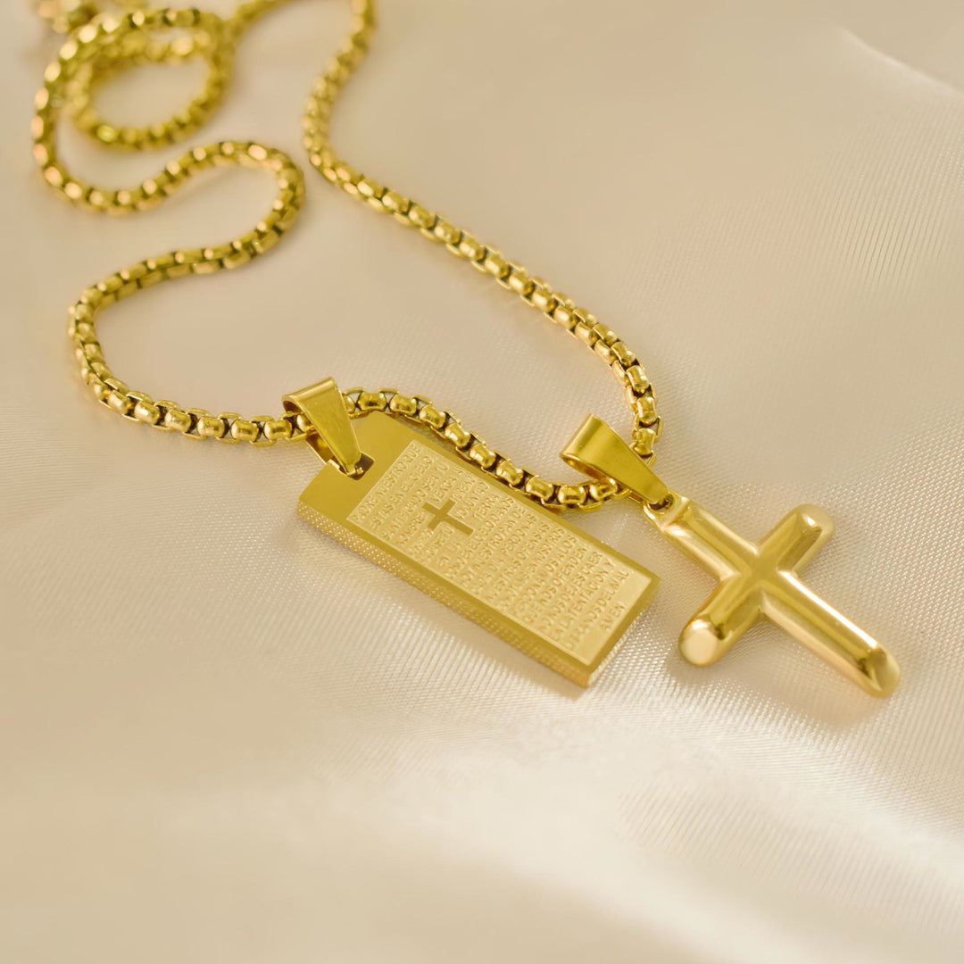 Christianartworkshop Classic Style Bible Prayer Scripture Madal Cross Golden Necklace - Golden - image 0