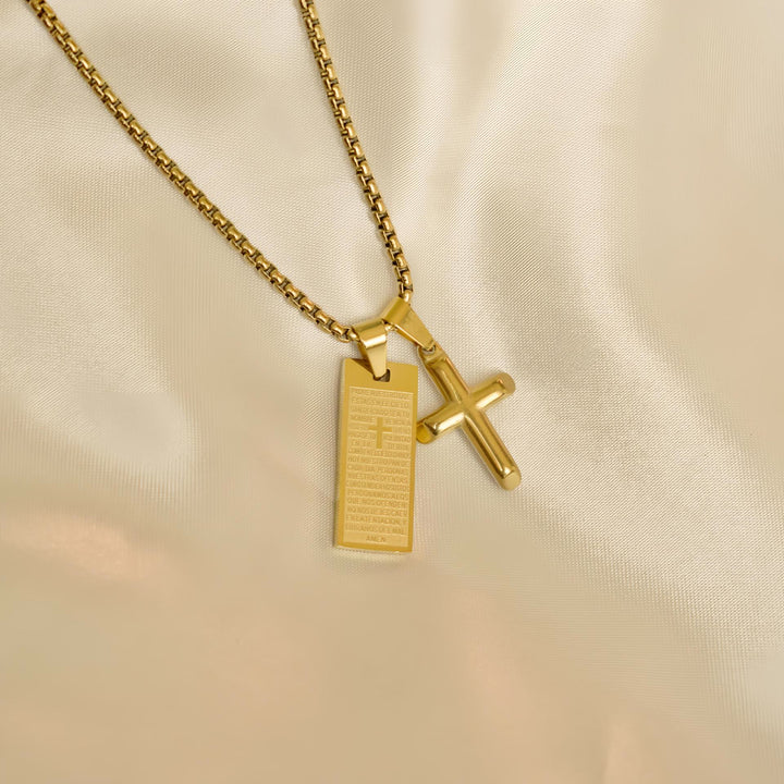 Christianartworkshop Classic Style Bible Prayer Scripture Madal Cross Golden Necklace - image 3
