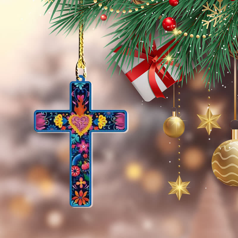 Christianartworkshop 4 Flowery Style Cross Decor Hanging Ornaments - Style-2 - image 1