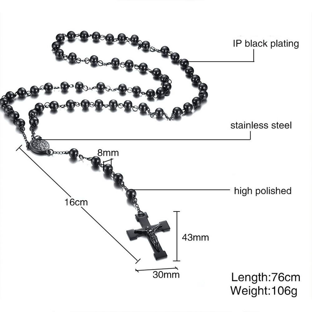 Christianartworkshop Our Lady of Grace & Crucifix of 8 mm Round Black Steel Ball Alloy Chain Rosary - image 5
