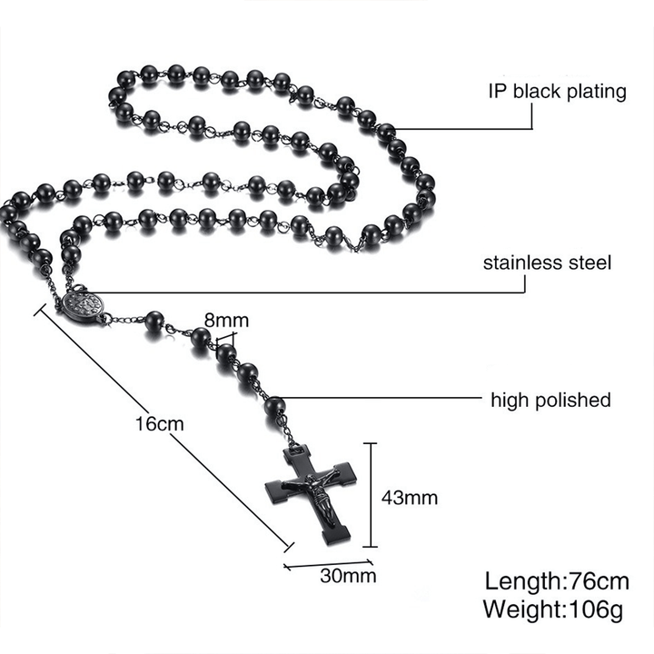 Christianartworkshop Our Lady of Grace & Crucifix of 8 mm Round Black Steel Ball Alloy Chain Rosary - image 5