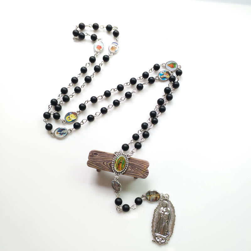 Christianartworkshop Our Lady of Guadalupe of 6 mm Round Black Agate Alloy Chain Rosary - image 3