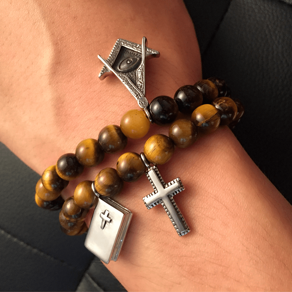 Christianartworkshop Bible Cross Tiger Eyes Stone Titanium Bracelet - image 4