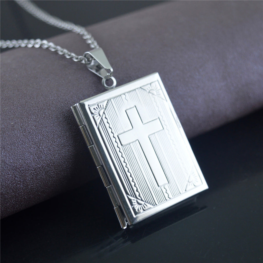 Christianartworkshop Practical Style Openable Bible Shape Pendant Necklace - Silver - image 3