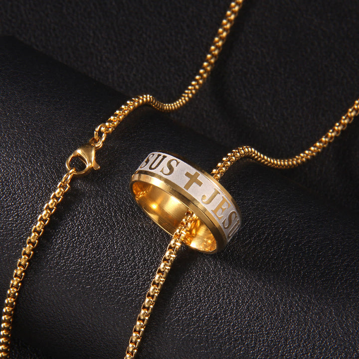 Christianartworkshop Combination Style Laser Engraving "JESUS" Ring & Chain Necklace - image 3