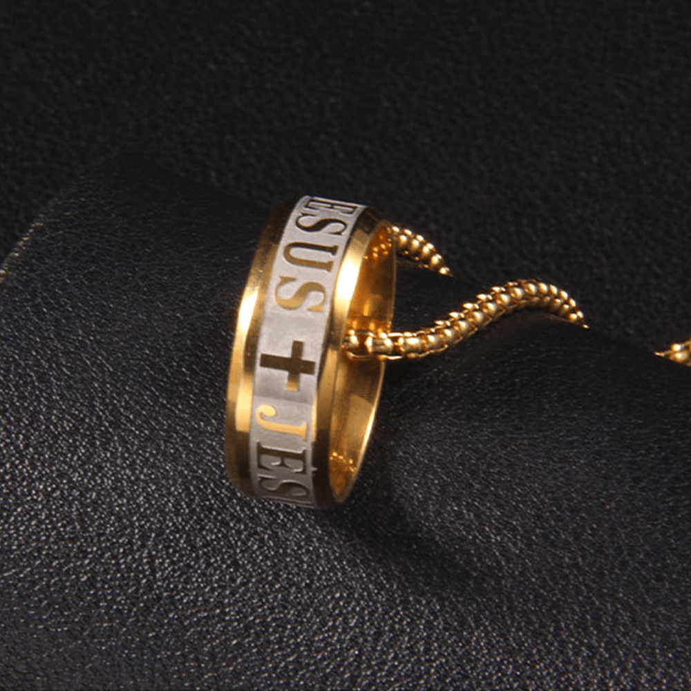 Christianartworkshop Combination Style Laser Engraving "JESUS" Ring & Chain Necklace - image 5