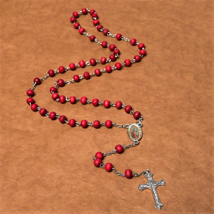 Christianartworkshop Our Lady of Guadalupe & Crucifix of 6 mm Round Multicolor Wood Alloy Chain Rosary - image 8