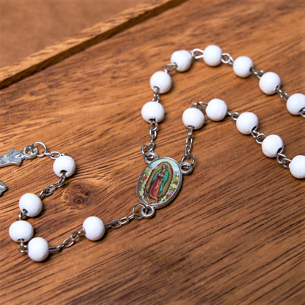 Christianartworkshop Our Lady of Guadalupe & Crucifix of 6 mm Round Multicolor Wood Alloy Chain Rosary - image 4